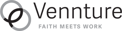 Vennture logo with tagline 'Faith Meets Work' on a white background